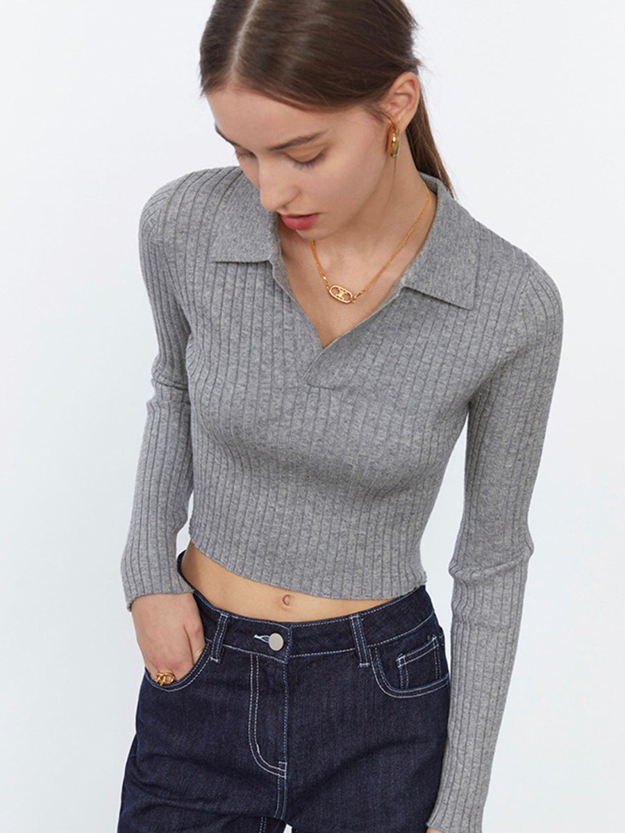 Women Ahaselected Tops | Lapel Knit Sweater