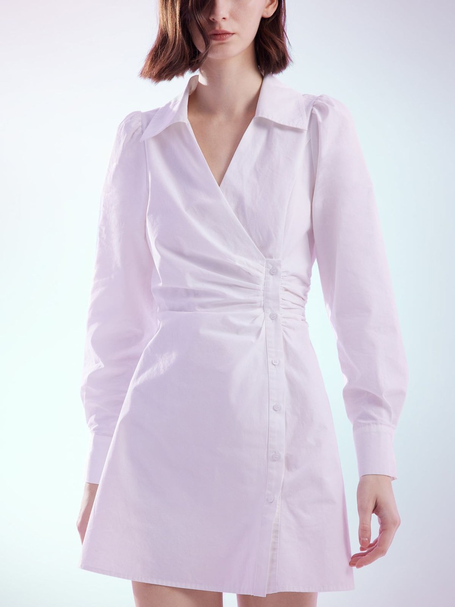 Women Ahaselected Dresses | Button-Up Wrap Shirt Dress With Turn-Down Collar White