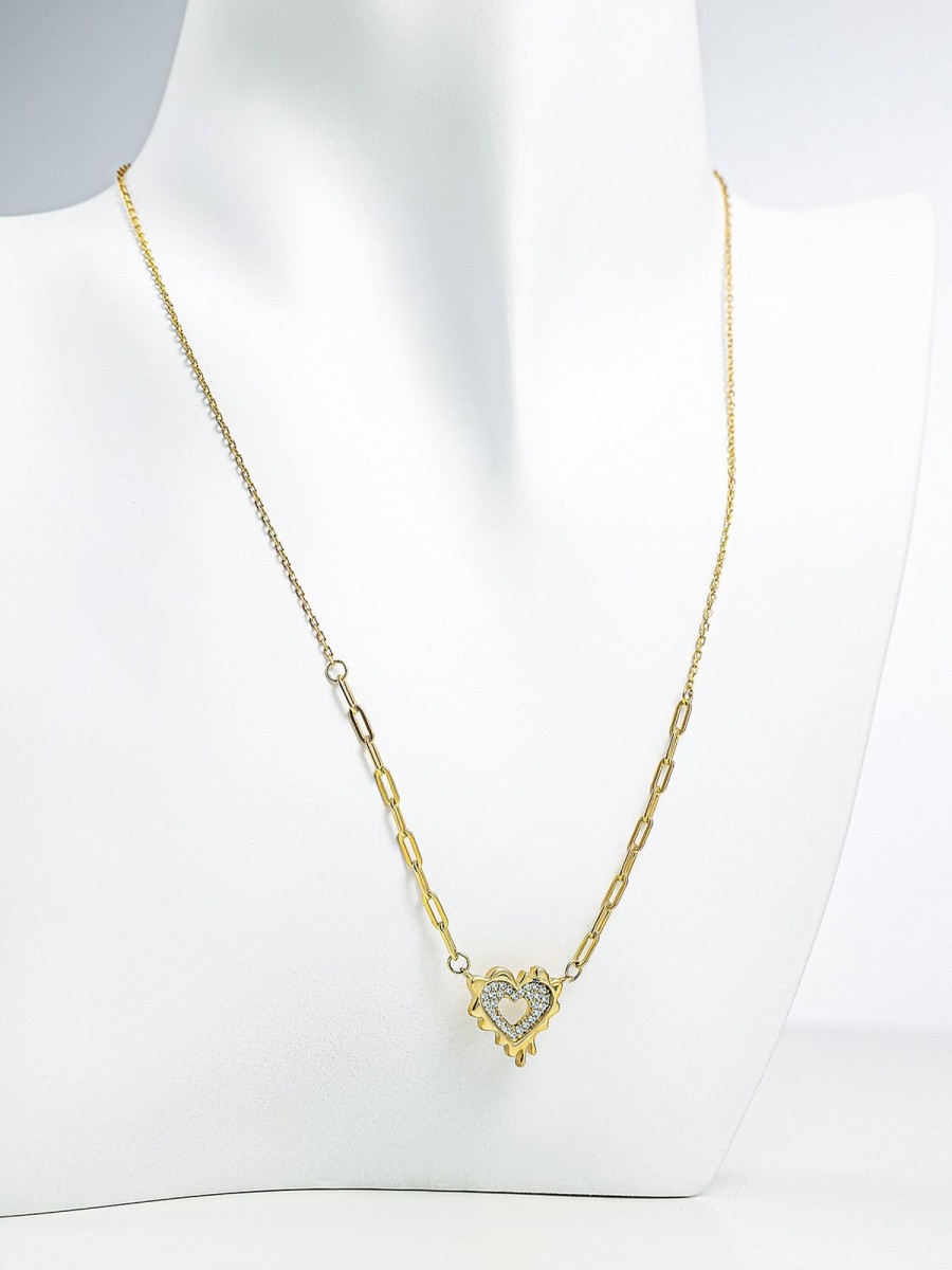 Women Ahaselected Necklaces | Asymmetrical Gold Necklace With Heart Shape