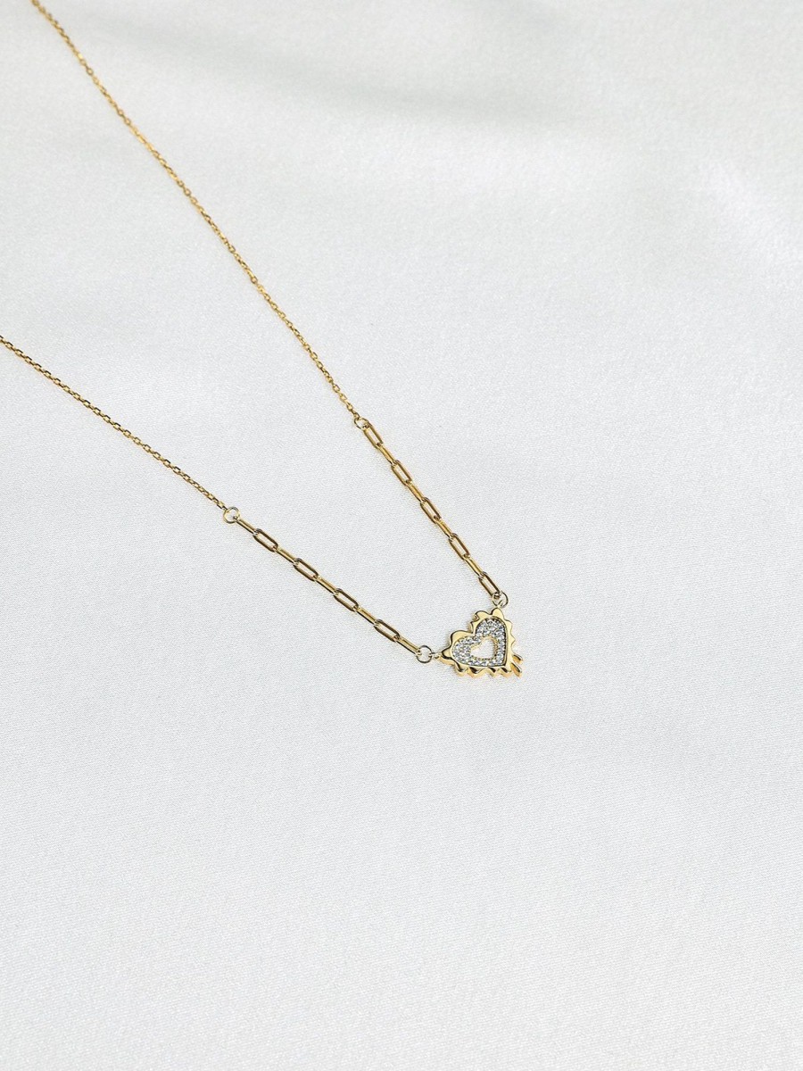 Women Ahaselected Necklaces | Asymmetrical Gold Necklace With Heart Shape