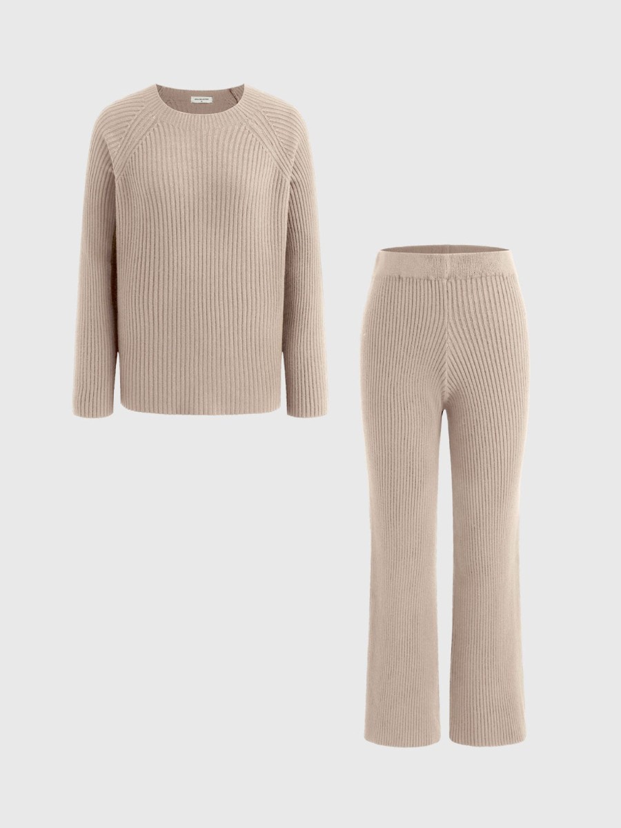 Women Ahaselected Matching Sets | Knitted Sweater U0026 Wide Leg Pant 2 Piece Lounge Set