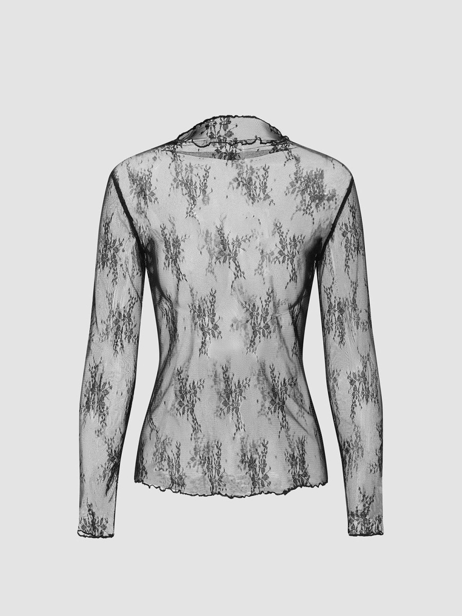 Women Ahaselected Shirts & Blouses | Sheer Lace Long Sleeve Blouse