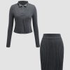 Women Ahaselected Matching Sets | Cozy Knit Sweater Vest And Pleated Skirt 3 Piece Set Grey