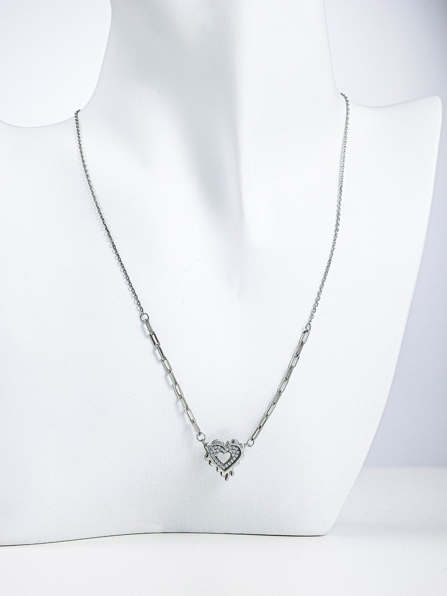 Women Ahaselected Necklaces | Asymmetrical Silver Necklace With Heart Shape