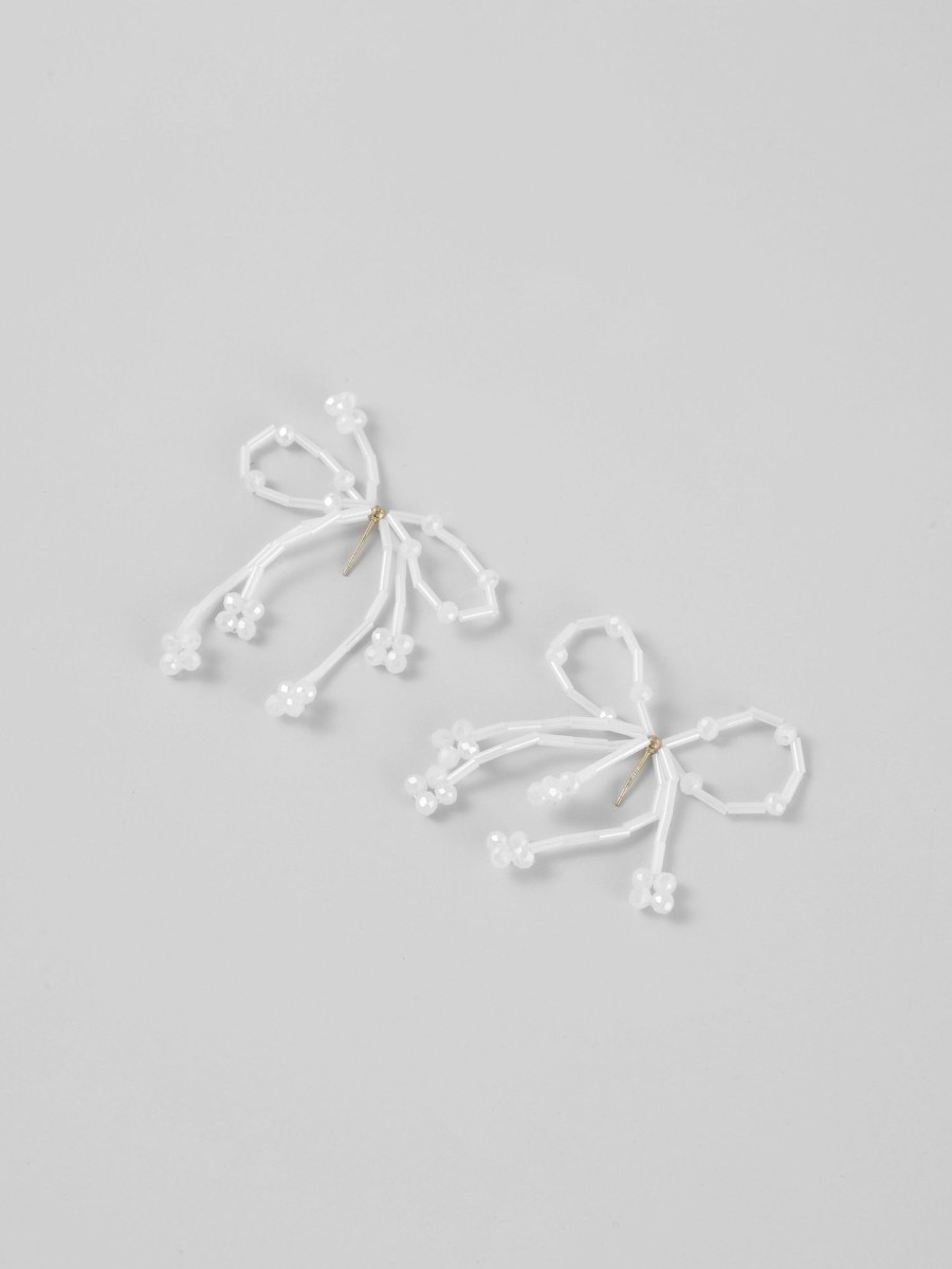 Women Ahaselected Earrings | Women'S Bow Tassel Earrings White