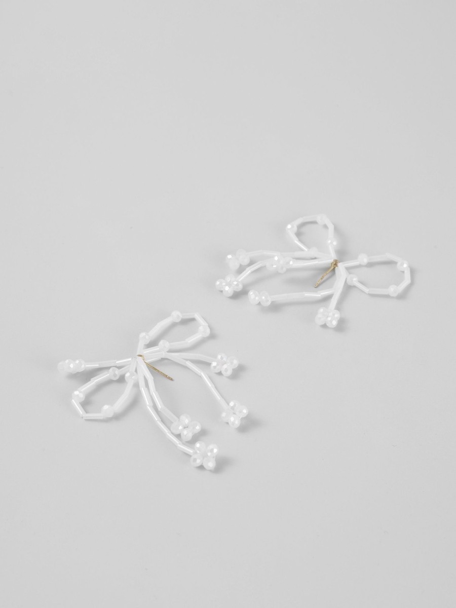 Women Ahaselected Earrings | Women'S Bow Tassel Earrings White