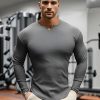 Men Ahaselected | Muscle Fit V-Neck Long Sleeve Cotton Rib Knit T-Shirt