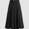 Women Ahaselected Skirts | Solid Color A-Line Pleated Long Skirt