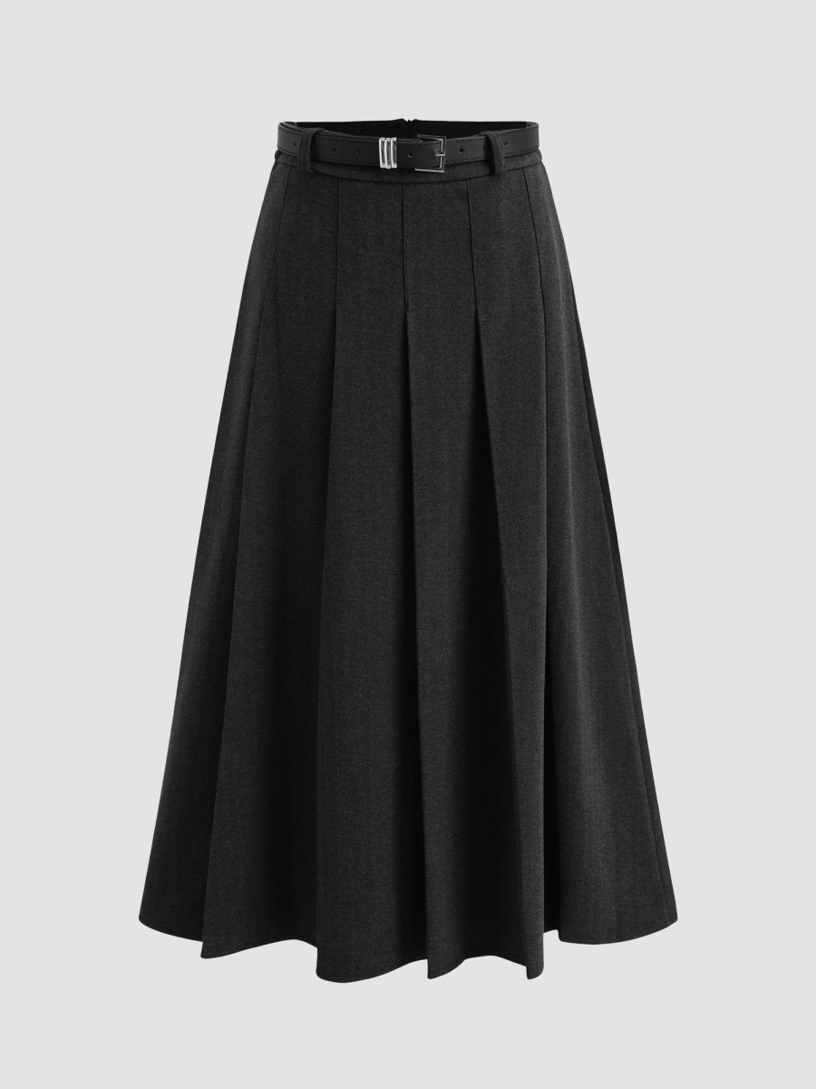 Women Ahaselected Skirts | Solid Color A-Line Pleated Long Skirt