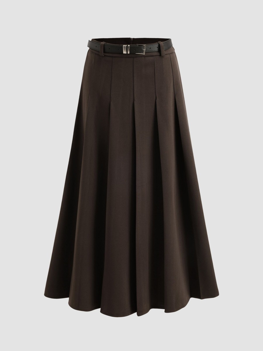 Women Ahaselected Skirts | Solid Color A-Line Pleated Long Skirt