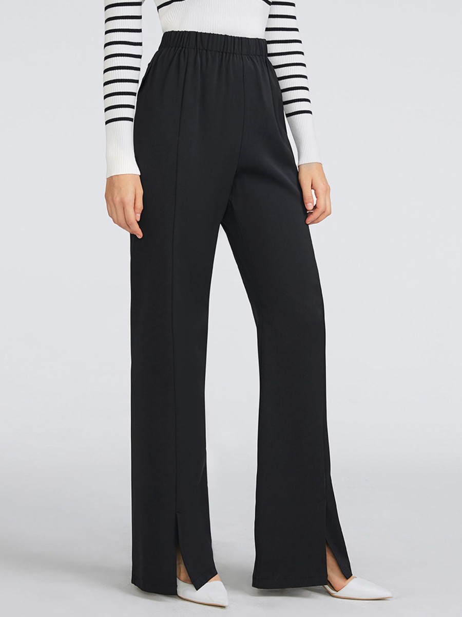 Women Ahaselected Pants | High Waist Wide-Leg Slit Pants Black