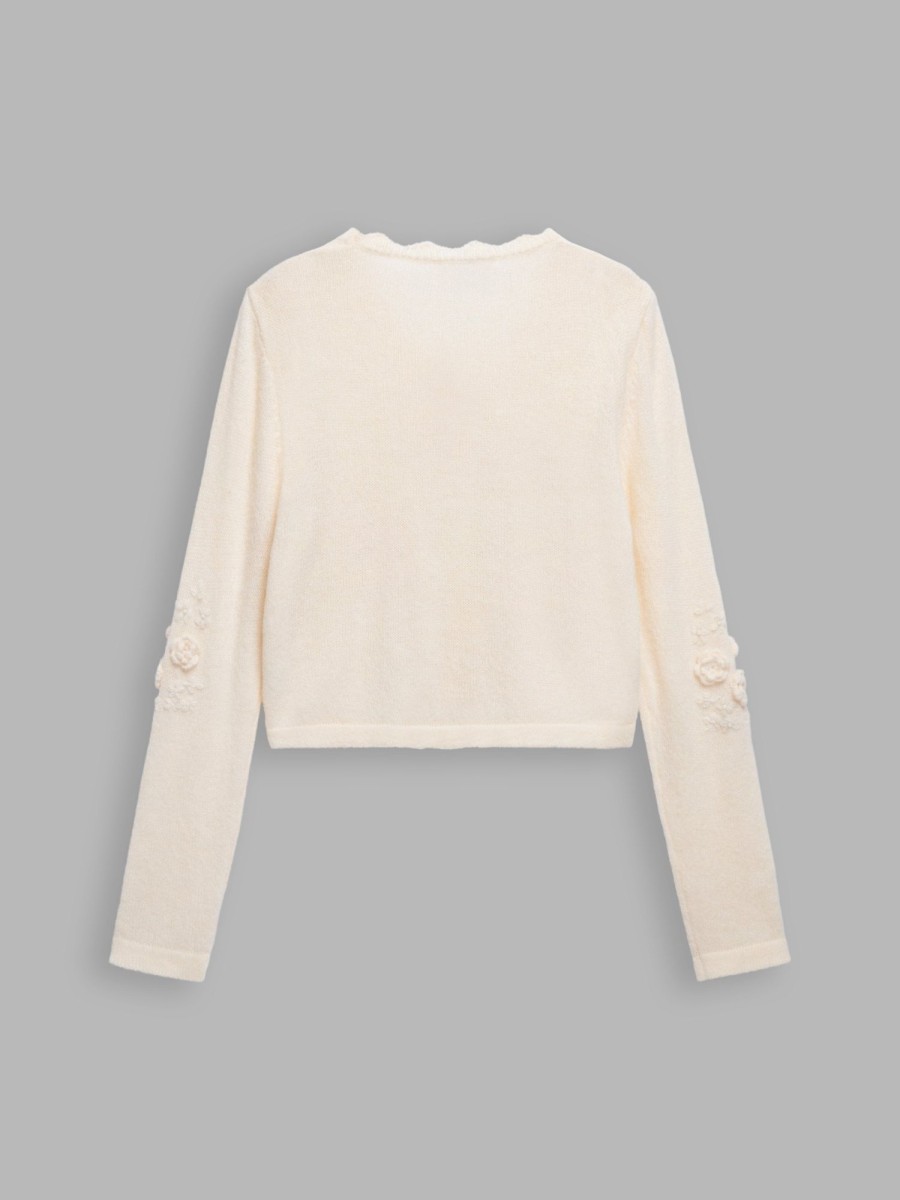 Women Ahaselected Tops | Knit Cardigan With 3D Flower Embellishment Beige