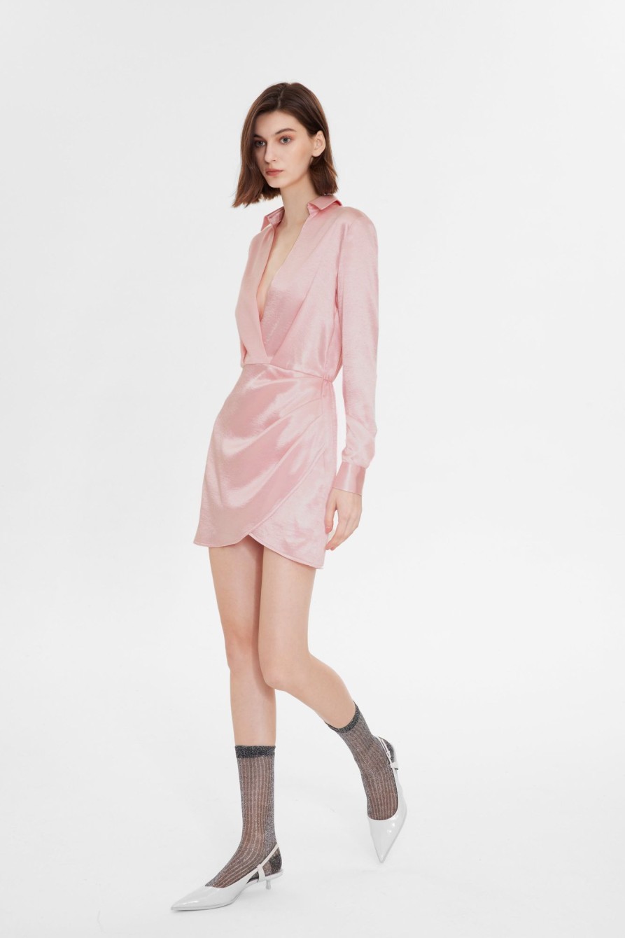 Women Ahaselected Dresses | Satin Lapel Wrap Dress Pink