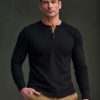 Men Ahaselected | Classic Cotton Long Sleeve Henley Shirt