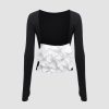 Women Ahaselected Tees & Graphics | Removable Flower Backless Crewneck Long-Sleeved T-Shirt Black