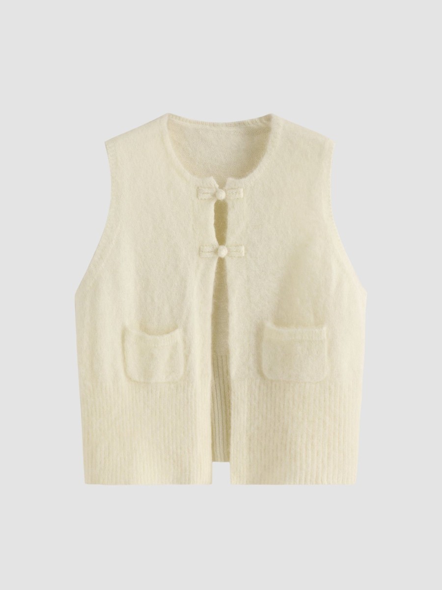 Women Ahaselected Tops | Sleeveless Button Knitted Cardigan Vest White