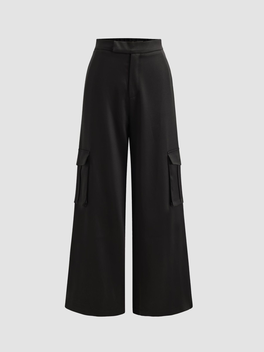 Women Ahaselected Pants | Satin Wide-Leg Cargo Pants With Pockets