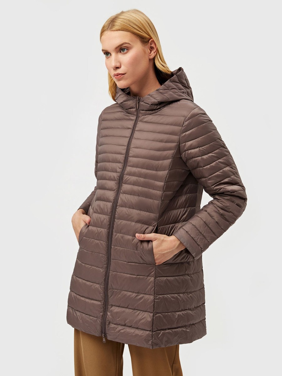 Women AhaAha Puffers | Long Hooded Light Down Puffer Jacket