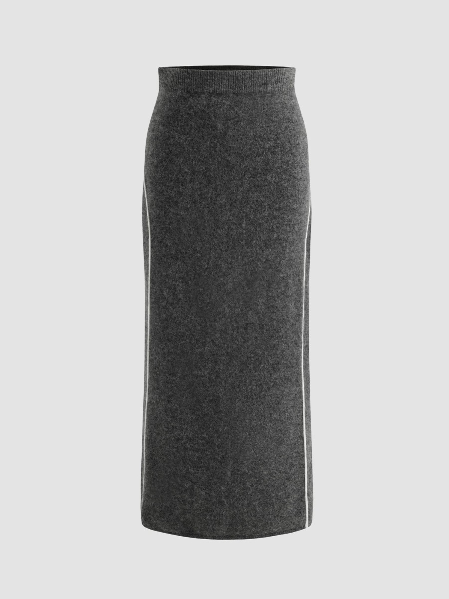 Women Ahaselected Skirts | Cozy Color-Block Stretchy Long Skirt Grey