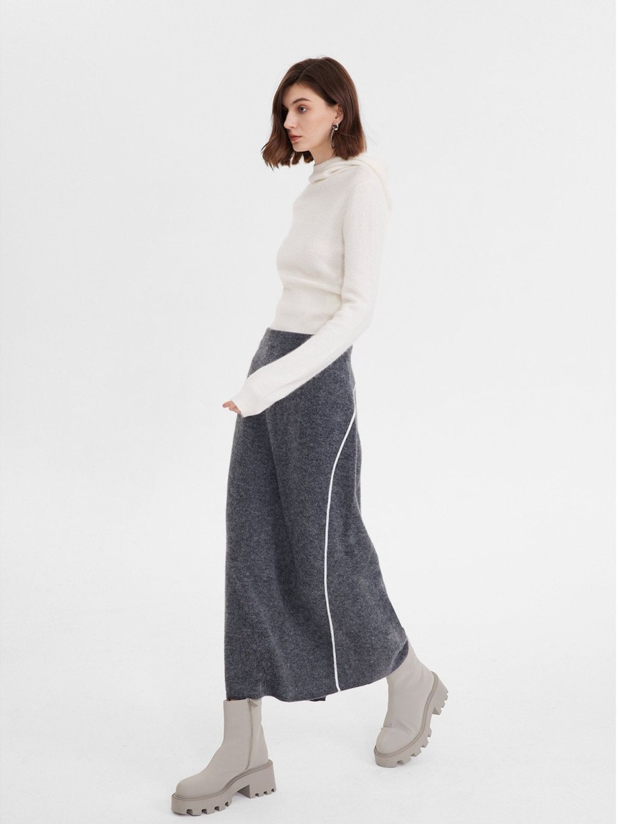 Women Ahaselected Skirts | Cozy Color-Block Stretchy Long Skirt Grey