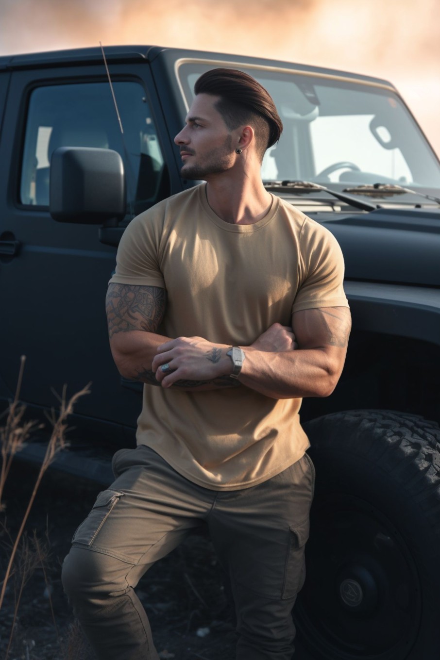 Men Ahaselected | Kore Curved Hem T-Shirt Muscle Fit Crew Neck