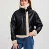 Women AhaAha Jackets & Coats | Sherpa Lined Shearling Leather Aviator Jacket Black