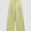 Women Ahaselected Matching Sets | Textured Satin Pleated Wide Leg Pants Green