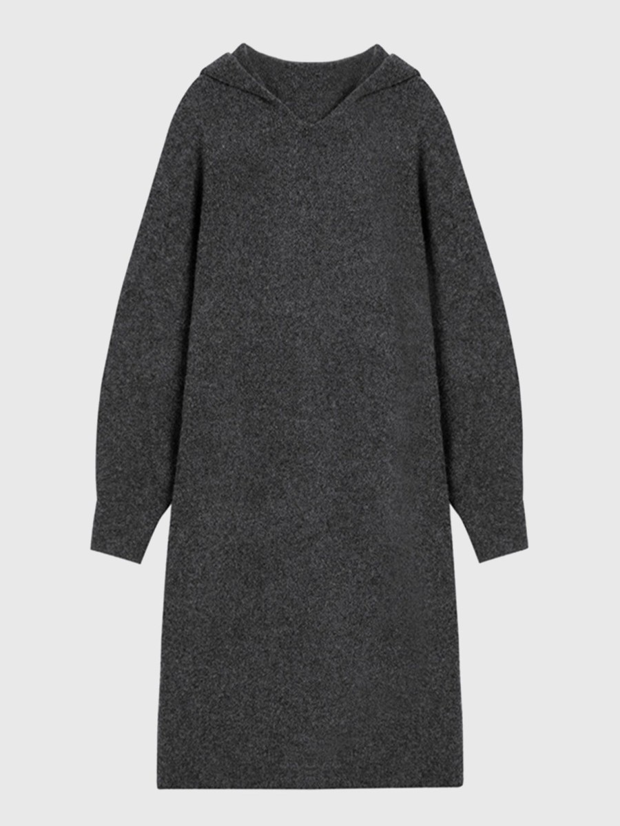 Women Ahaselected Dresses | Wool Hooded Knit Midi Dress