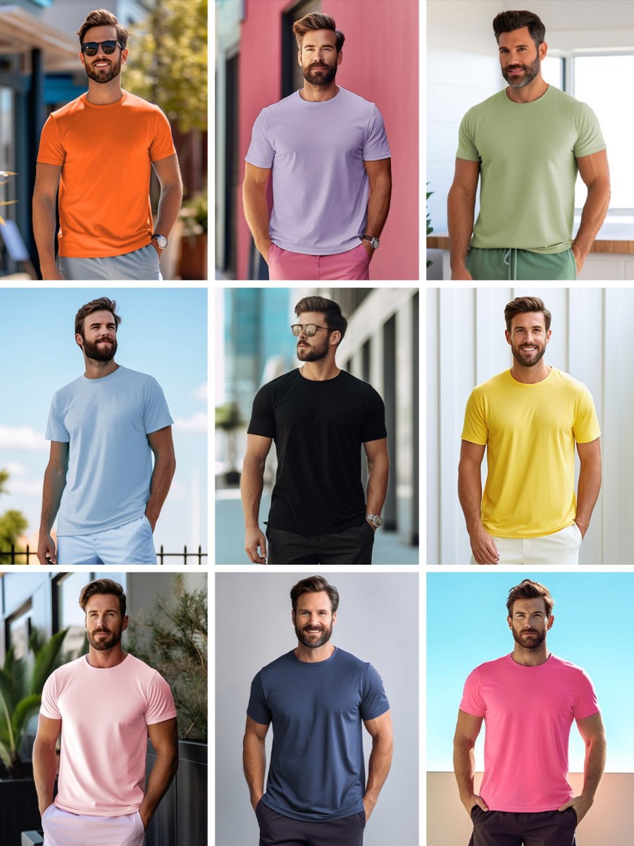 Men Ahaselected | 3-Pack Chroma Tees Crew Neck Cotton Basic T-Shirts