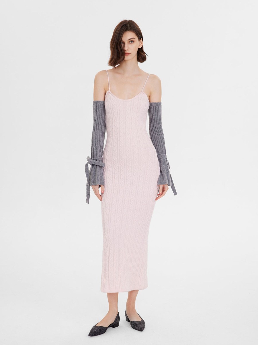 Women Ahaselected Dresses | Cable Knit U-Neck Slip Dress Pink