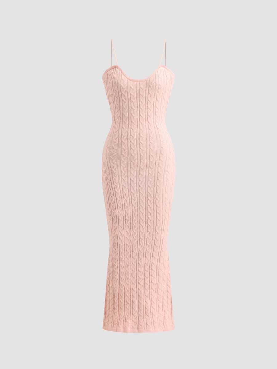 Women Ahaselected Dresses | Cable Knit U-Neck Slip Dress Pink