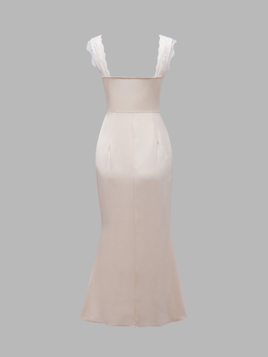 Women Ahaselected Dresses | Lace-Trimmed Satin Dress Beige