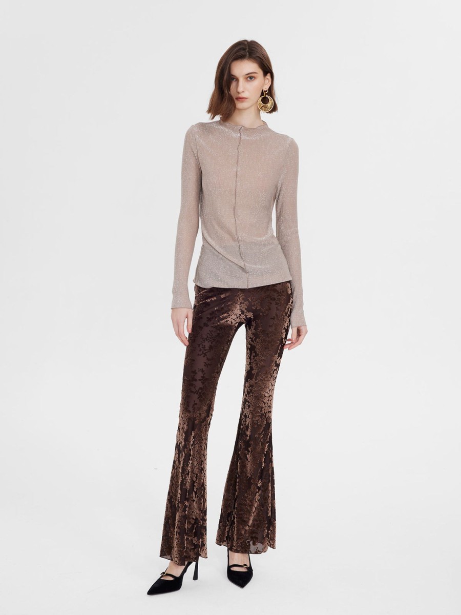 Women Ahaselected Pants | Lace Velvet Flared Pants Brown