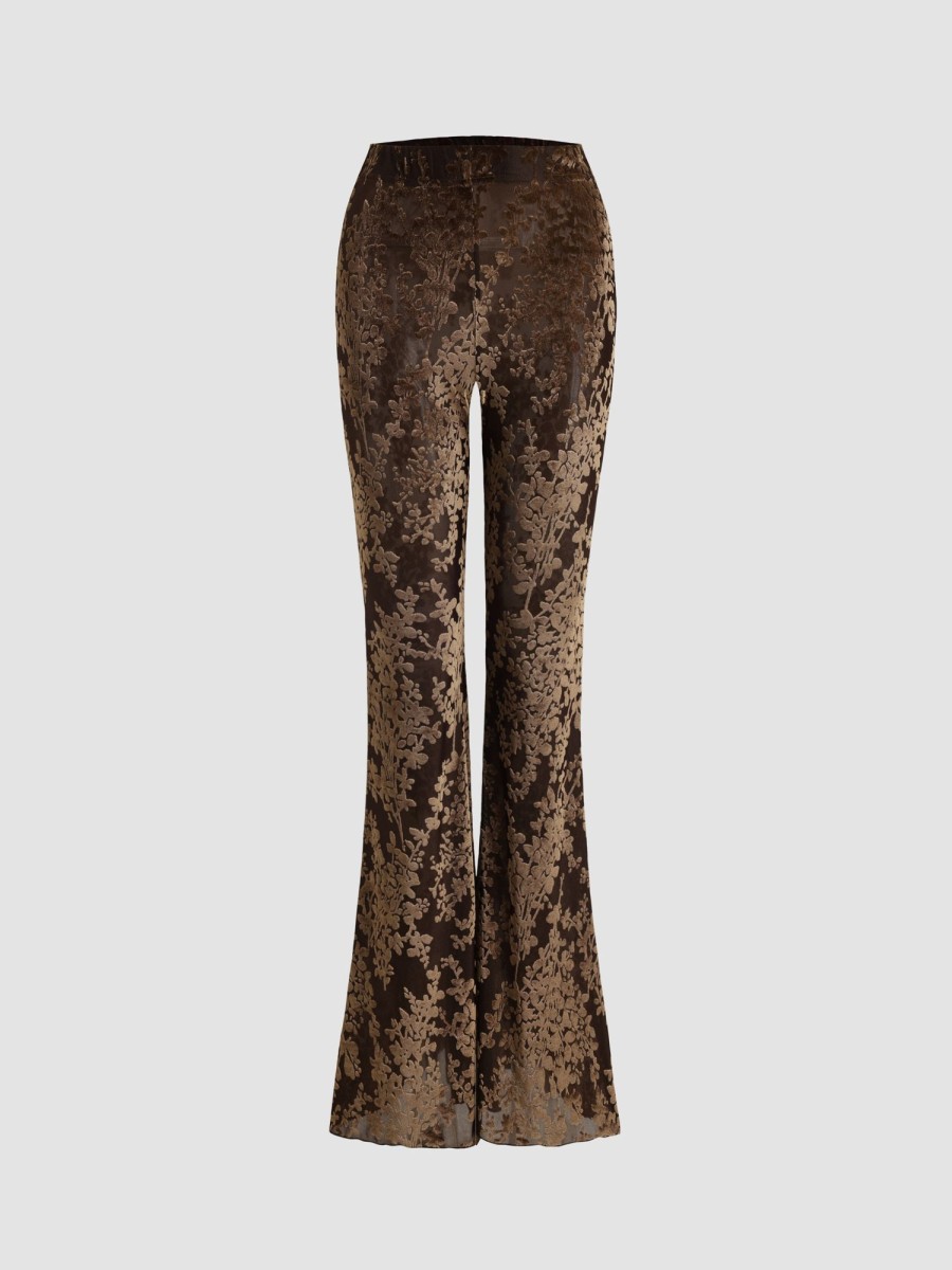 Women Ahaselected Pants | Lace Velvet Flared Pants Brown