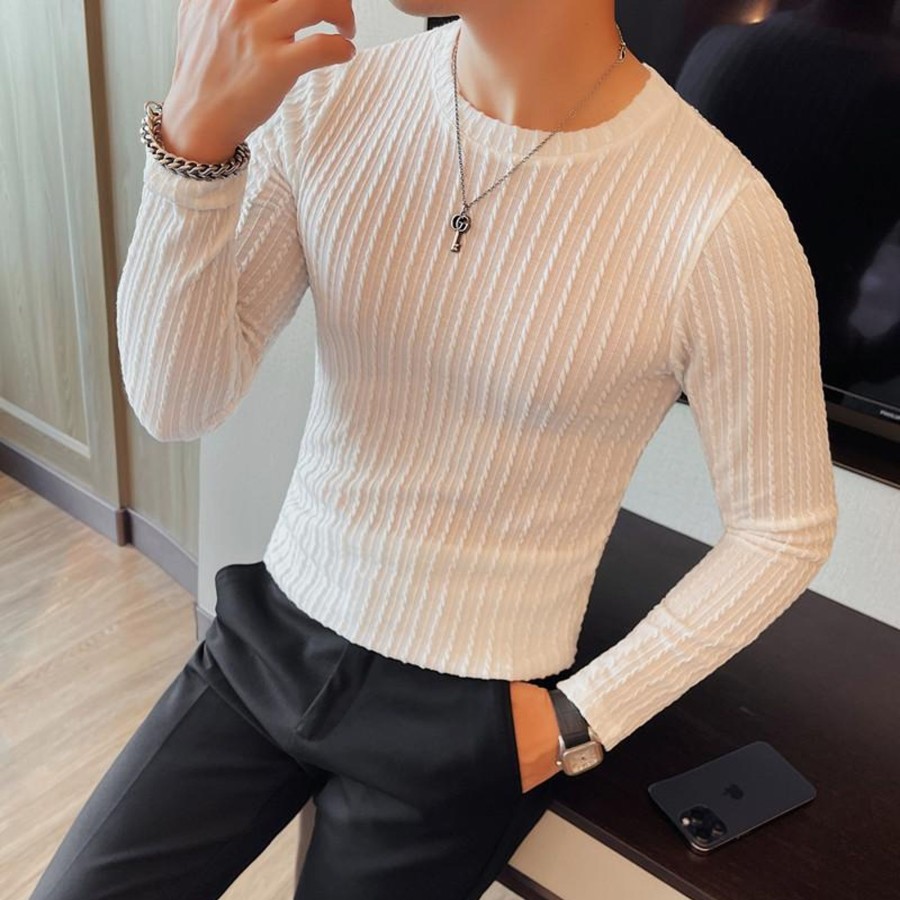 Men Ahaselected | M'S Crewneck Striped Pullover Long Sleeve Shirt