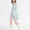 Women Ahaselected Dresses | Satin Long Sleeve Irregular Shirtdress Light Green