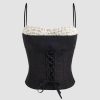 Women Ahaselected Camis & Vests | Lace Trimmed Tie Up Corset Top Black