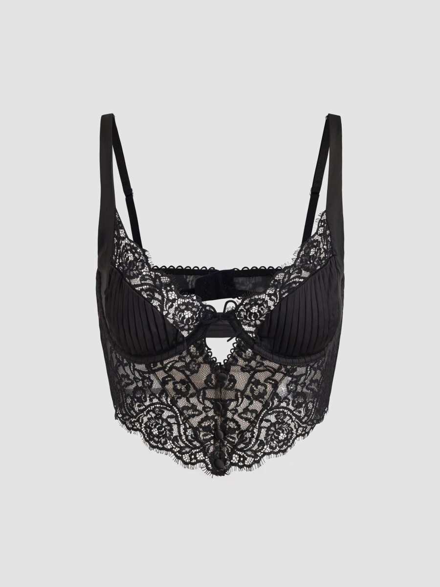 Women Ahaselected Camis & Vests | Lace Satin Bra Black