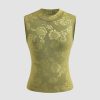 Women Ahaselected Camis & Vests | Knitted Embossed Small High-Neck Vest Green