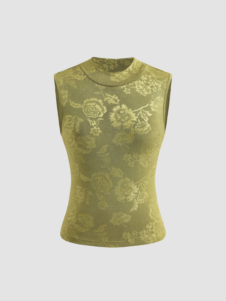 Women Ahaselected Camis & Vests | Knitted Embossed Small High-Neck Vest Green