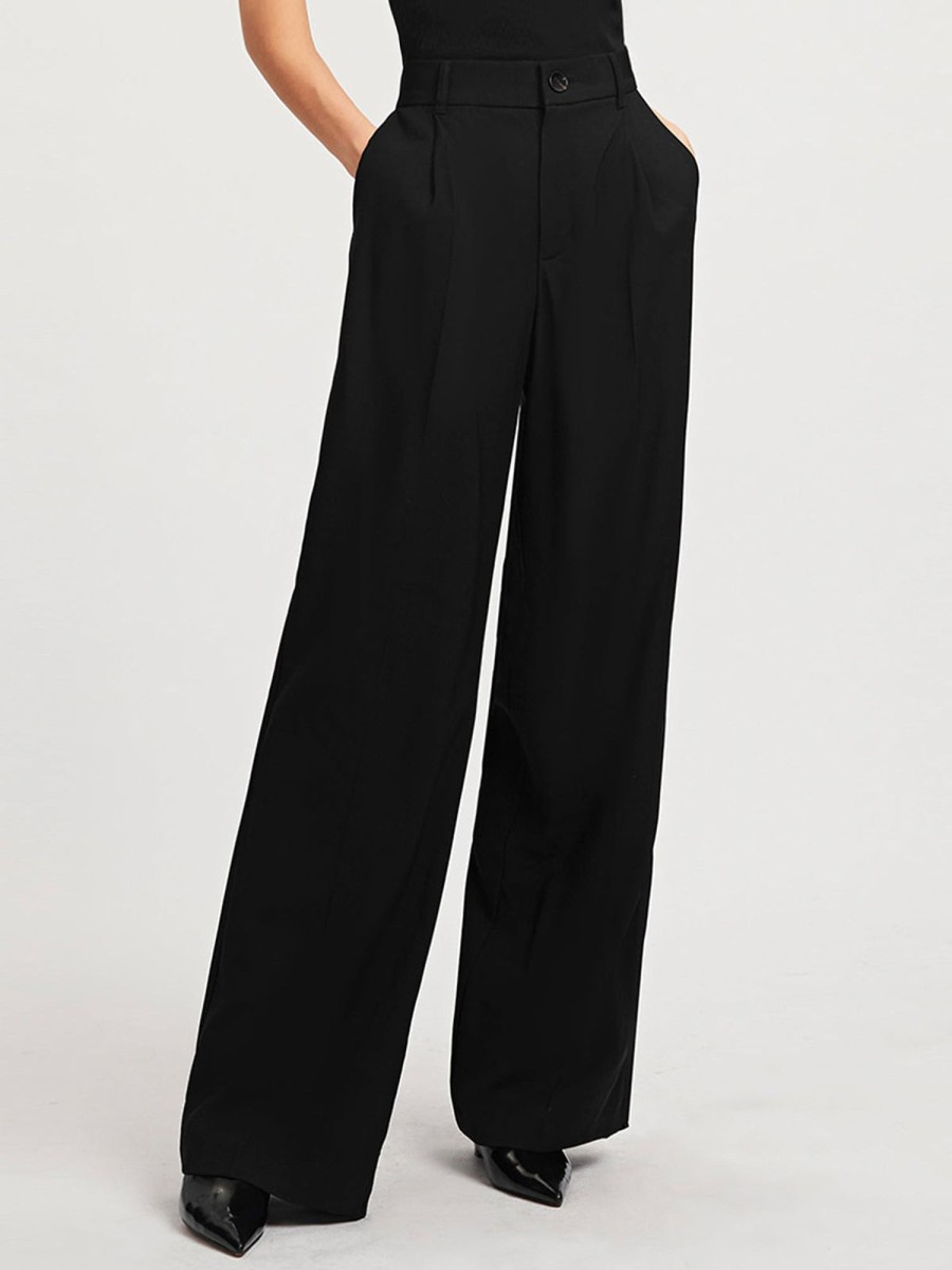 Women Ahaselected Pants | Comfy Everyday High-Waisted Wide-Leg Pants Black