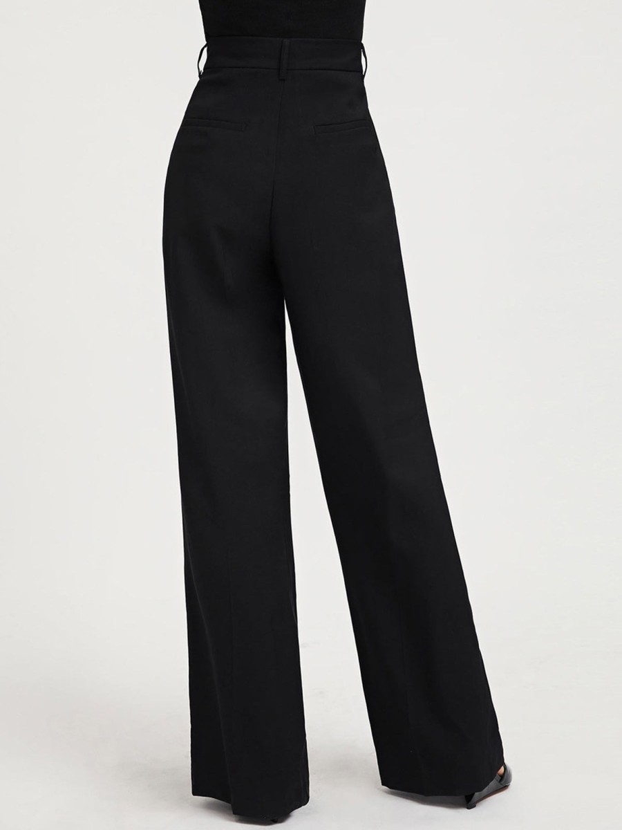 Women Ahaselected Pants | Comfy Everyday High-Waisted Wide-Leg Pants Black