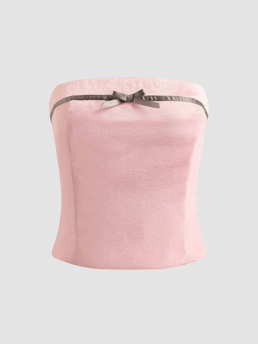 Women Ahaselected Camis & Vests | Strappy Satin Bustier Top Pink