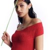 Women Ahaselected Tops | Women'S Cropped One-Shoulder Sweater Red