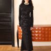 Women Ahaselected Bodysuits & Jumpsuits | Knitted Floral Embossed Turtleneck Jumpsuit U0026 Skirt 2 Pieces Set Black