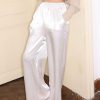 Women Ahaselected Pants | Textured Satin Elastic Waistband Wide Leg Pants White