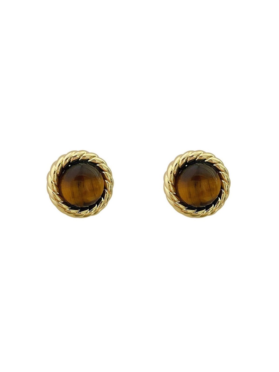 Women Ahaselected Earrings | Natural Stone Twist Jewel Stud Earrings Brown