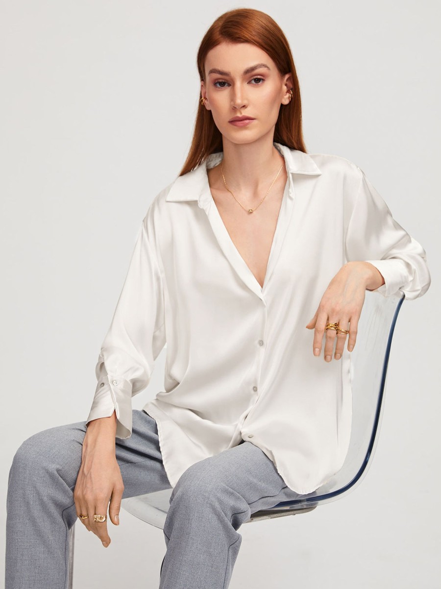 Women Ahaselected Basic Tops | Satin Drop Collar Shirt