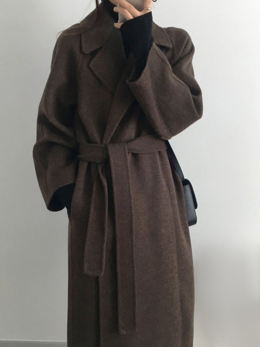 Women Ahaselected Jackets & Coats | Soft Wool Belted Long Coat