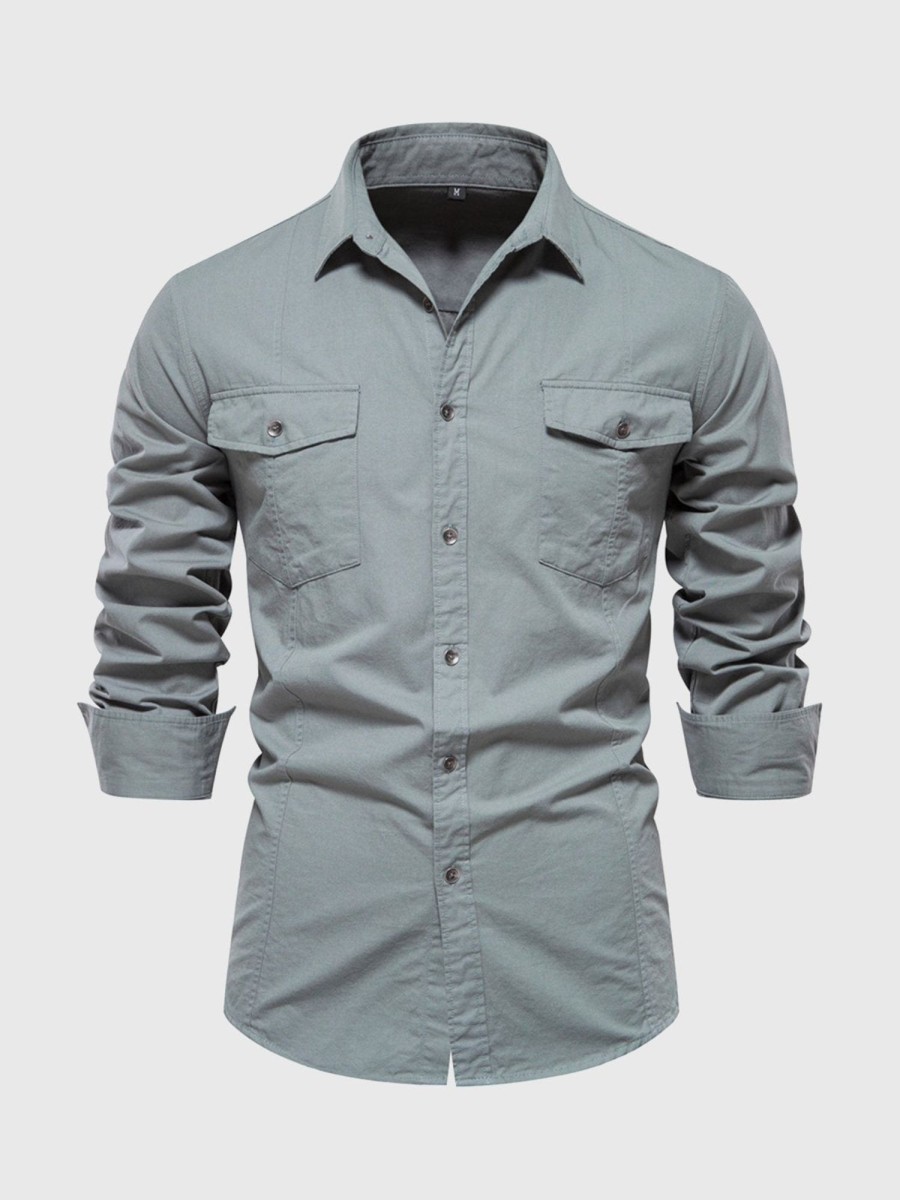 Men Ahaselected | M'S Cargo Long Sleeve Cotton Shirt